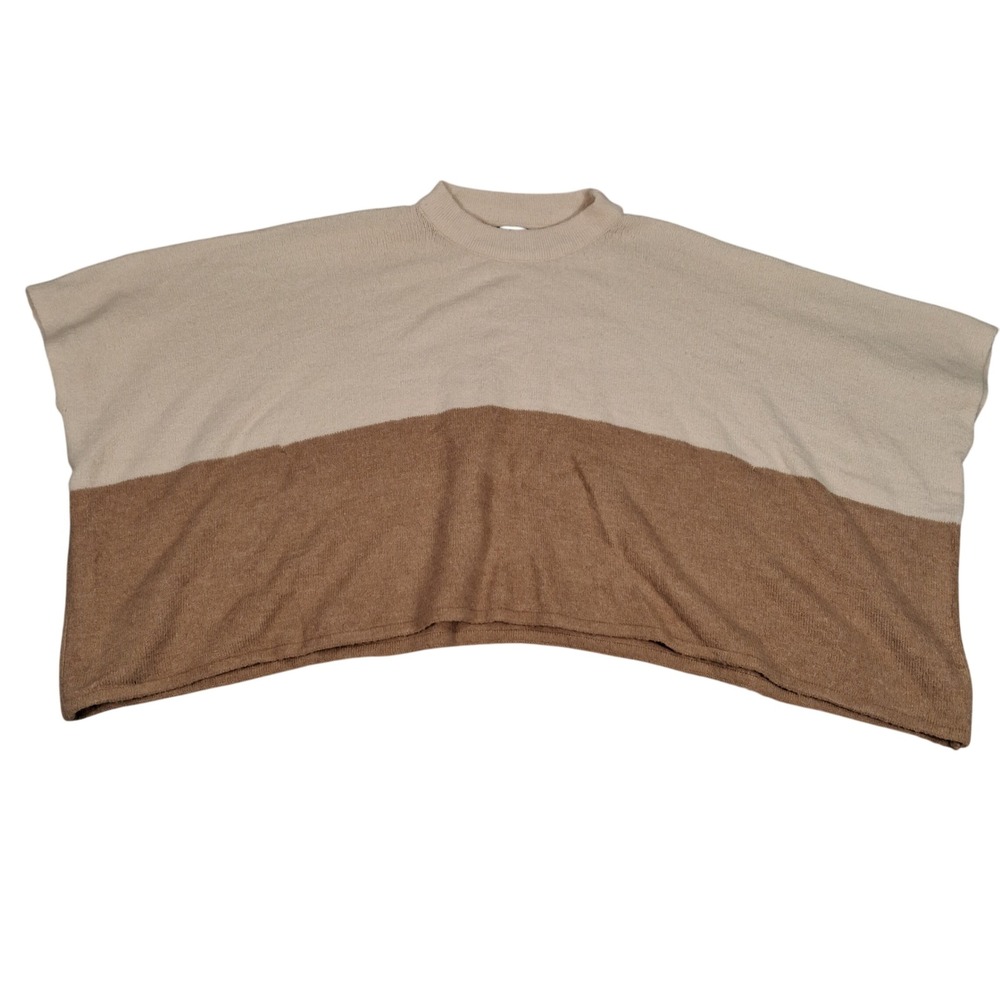 Ann Taylor Factory Poncho Women One Size Brown Cream‎ Colorblock Knit Sweater